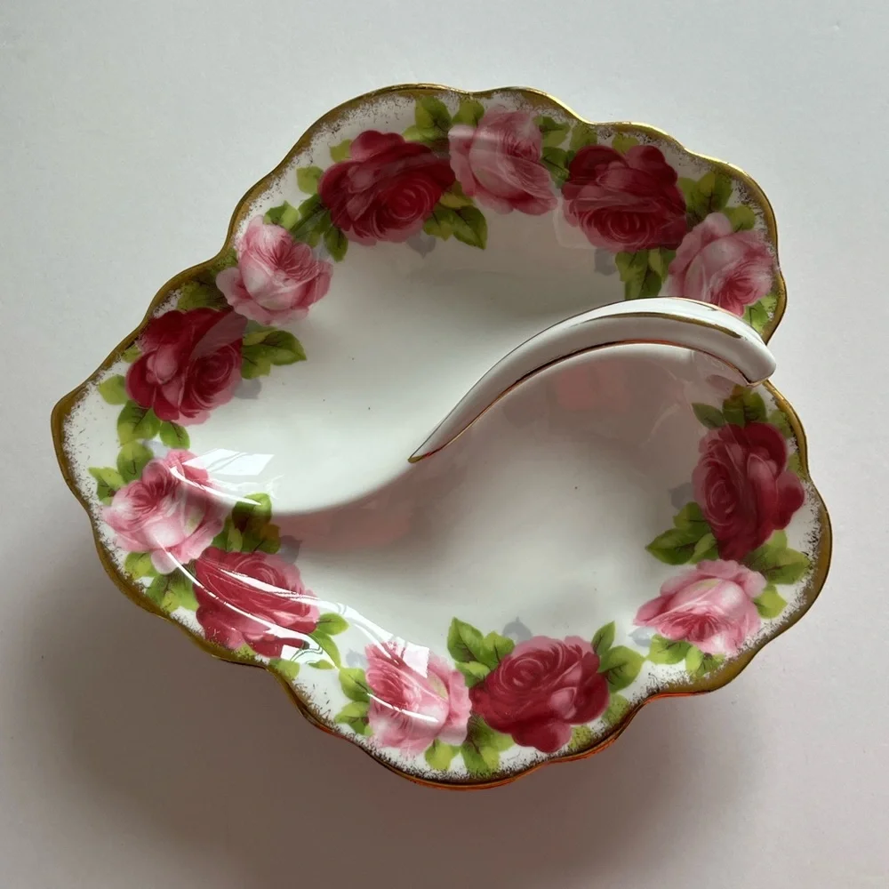 Royal Albert Old English Rose Bone China 2 Part Handled Relish Dish England